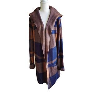 Absolutely Famous Plaid Open Front Hooded Cardigan XL